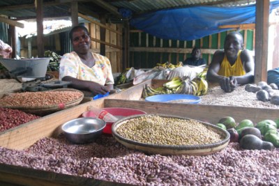 Selling beans, bananas and avocados in Iringa, Tanzania.