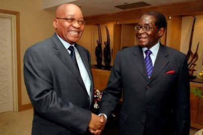 President Jacob Zuma of South Africa with President Robert Mugabe. The Global Political Agreement (GPA) was signed in 2008 following controversial elections.