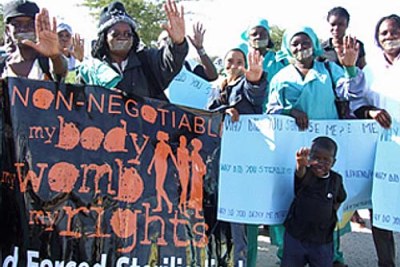 Namibian women protest forced sterilisation.