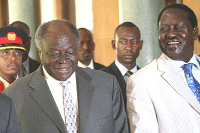 Prime Minister Raila Odinga (right) and President Mwai Kibaki (left).