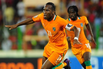 Didier Drogba celebrates the first goal of the match.