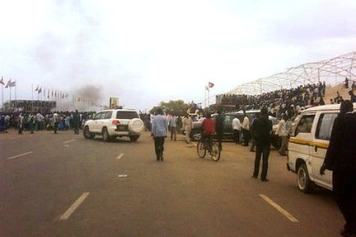 Supporters of the government of South Sudan gather in Juba to show solidarity in the conflict with Sudan.