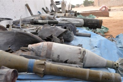An assortment of ammunition used during the attacks on Tayuri settlement in Sebha lie scattered outside Tayuri camp council