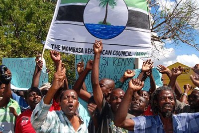 Mombasa Republican Council members (file photo): Police put down attempts by the group to disrupt tallying in Kisauni district.