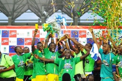 Young Africans celebrating after wining the CECAFA Kagame Cup trophy(file photo).