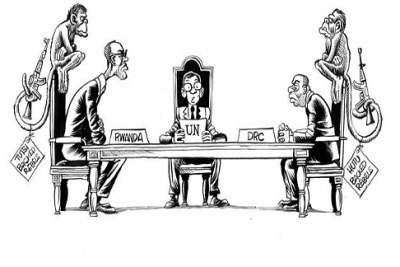 A cartoon depicting donors strong reaction to United Nations evidence that Rwanda is supporting Congolese rebels (file photo).