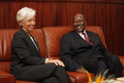 Le directeur général du Fond Monétaire Internation (FMI), Mme Christine Lagarde à côté du Premier ministre Daniel Kablan Duncan, par ailleurs, Ministre de l’Économie et des Finances de la Côte d'Ivoire.