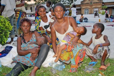 Many women and children have been living in the grounds of the Sacred Heart Cathedral since munitions in a Brazzaville army barracks exploded on 4 March 2012.