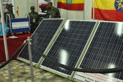 Solar panels capable of producing 236KW of energy on display.
