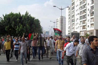Demonstrators flood Martyrs' Square in Tripoli on May 5th to back the political isolation law.
