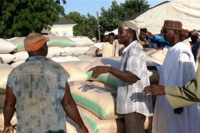 Distribution of food aid in Maiduguri, Nigeria.