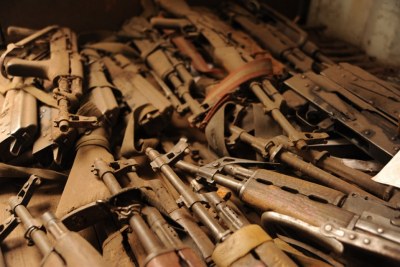 A pile of rifles after disarmament in eastern DRC.