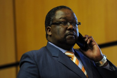Police minister Nkosinathi Nhleko is seen during a break in proceedings at the Farlam Commission of Inquiry in Pretoria.