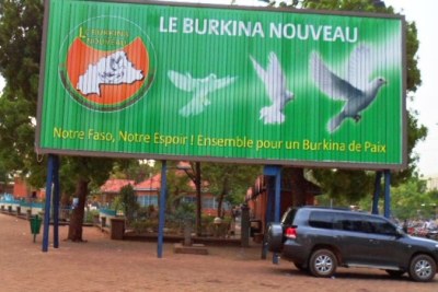 Billboard promoting peace in capital city Ouagadougou (file photo).