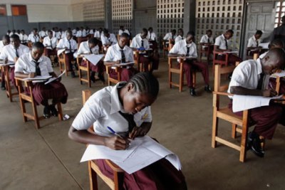 Students testing in a Liberian school (file photo).