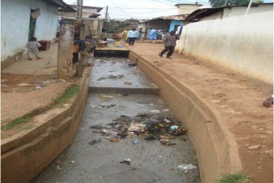 Open drain in Briqueterie, a poor neighborhood in Yaounde, capital of Cameroon, in 2009, as a sanitation pilot project was beginning.