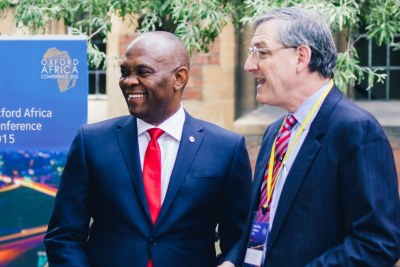 Chairman of Heirs Holdings Tony O. Elumelu and Oxford University Dean Peter Tufano at the historic Oxford Union, where Mr. Elumelu delivered a speech on Africapitalism as a Catalyst for Africa's Development at the weekend
