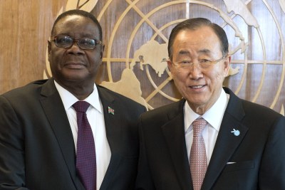 Malawi President Peter Mutharika with Secretary-General Ban Ki-moon