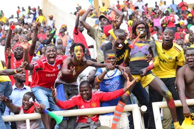 Fans celebrate Uganda's second goal.