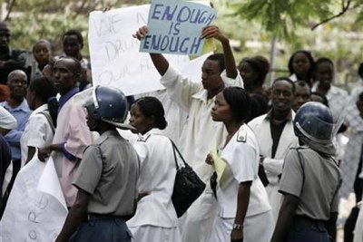 Striking nurses in Zimbabwe (file photo).