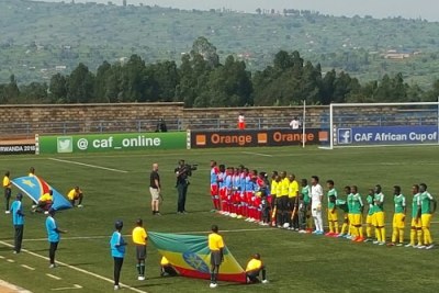 Les Léopards de la RDC en rouge et bleu affrontent l'Ethiopie lors de leur premier match du Chan 2016.