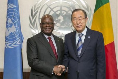 Le président malien Ibrahim Boubacar Keita en compagnie du secrétaire général de l'ONU Ban KI moon.