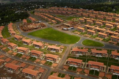 The aerial view of a housing estate in Gaculiro, Kigali.
