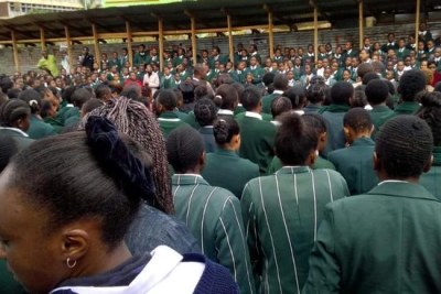 Girls High School students protest against illegal taxi rank.