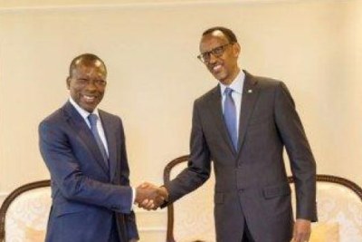 Le président béninois, Patrice Talon en visite au Rwanda avec son homologue Paul Kagamé .