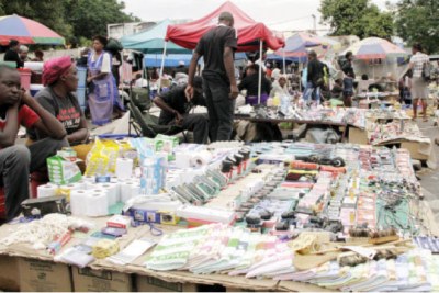 Vendors in Zimbabwe selling imported products.