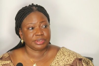 Fatou Bensouda, procureure de la Cour pénale internationale  à Kinshasa, lors d’une conférence de presse