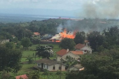 Some of the houses in King Mumbere’s palace were set ablaze during the attack in the palace (file photo)