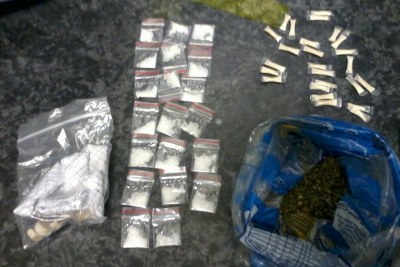Drugs including heroin, crystal meth and cannabis confiscated by police.