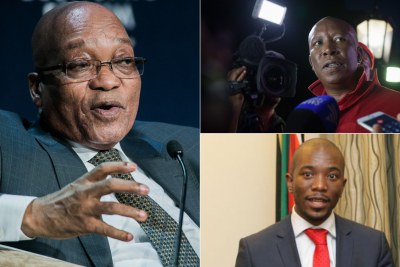 Left: President Jacob Zuma. Top-right: EFF leader Julius Malema. Bottom-right: Democratic Alliance leader Mmusi Maimane.