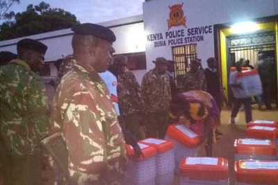 Kenyan  officials prepare to dispatch materials to various polling stations during the nomination process this year.