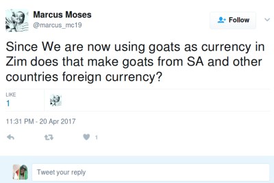 Zimbabweans react to goats for school fees.