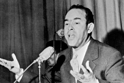 Mehdi Ben Barka en janvier 1959 lors d'une conférence à Casablanca.