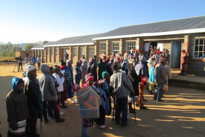 Voters braced the chilly morning weather to vote at Malumeng Primary School, in Thabana-Morena constituency.