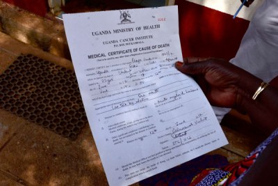 Simon Ekongo’s death certificate. He a cancer patient who died at the Cancer Institute.