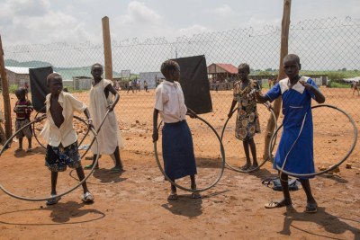 Children playing in displaced people camp