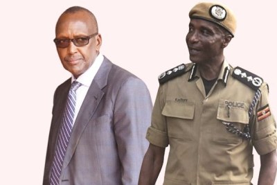 General Henry Tumukunde, minister for security, left,  and police inspector general Kale Kayihura.
