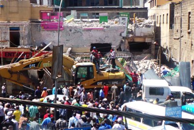 Collapsed three-storey building in Kisii.