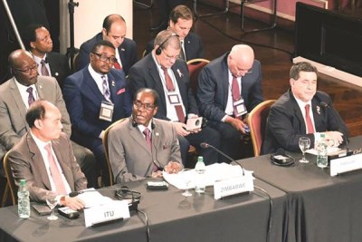 President Mugabe addresses a plenary session of the World Health Organisation Global Conference on Non-Communicable Diseases in Montevideo, Uruguay.