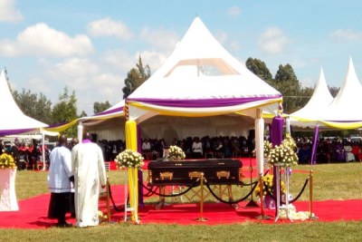 The remains of Eldoret Catholic Diocese Bishop Cornelius Korir during the funeral mass at the Eldoret Sports Club on Saturday November 11, 2017.