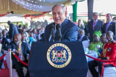 Israel Prime Minister Benjamin Netanyahu speaks during a luncheon at State House Nairobi after the inauguration of President Uhuru Kenyatta.