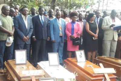 Raila Odinga (third left) and other Nasa leaders attend prayers for people who were killed during post-poll chaos at the City Mortuary in Nairobi.