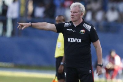 Harambee Stars coach Paul Put gives instructions from the touch-line during their Cecafa Senior Challenge Group.