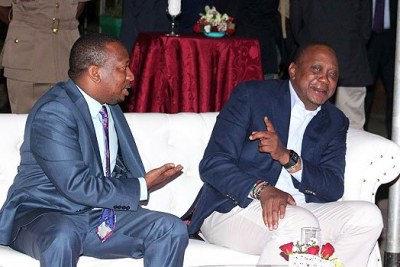 President Uhuru Kenyatta and Nairobi Governor Mike Sonko at KICC on December 22, 2017.