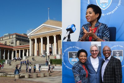 University of Cape Town, Professor Mamokgethi Phakeng and ,bottom right, with outgoing Vice Chancellor Max Price and human rights lawyer and council chair, Barney Pityana