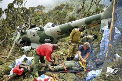 Rescuers prepare to evacuate one of the survivors of the crashes in 2012 (file photo).